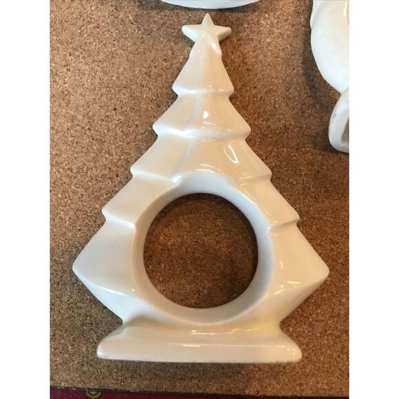 Ceramic Napkin Rings Set of 5 White Angels Santa Turkey Christmas Tree Handmade - Picture 7 of 9